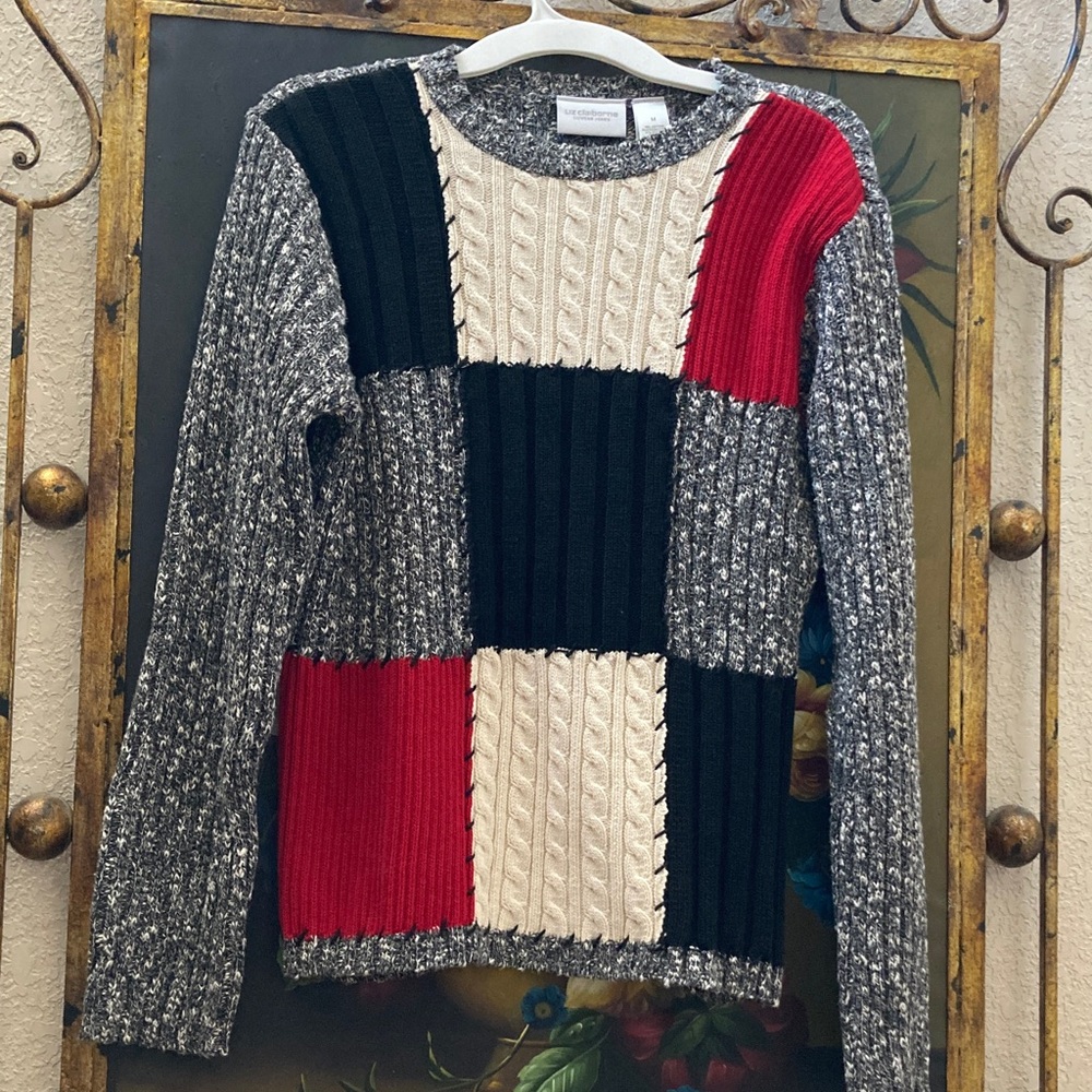 Y2K UK Hand-Sewn Colorblock Sweater, Cotton Blend